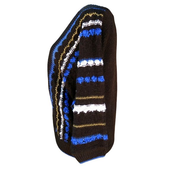 Rainbow Ridge Knit Pullover V-Neck Sweater Vintage 80s Vertical Stripes Large - Picture 3 of 5